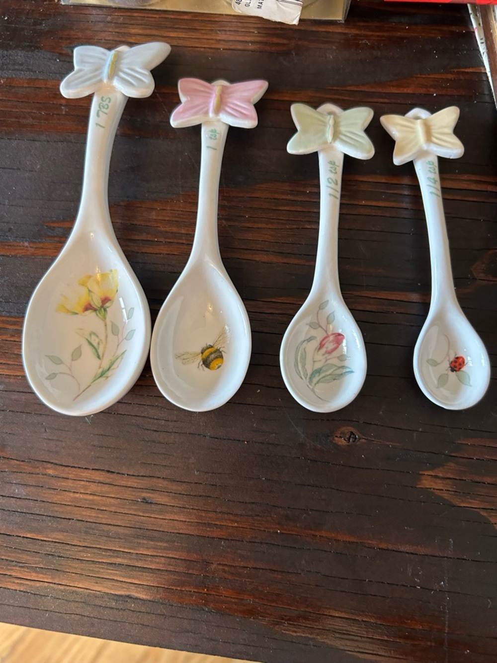 Lenox Butterfly-Top Porcelain Serving Spoons in White with Pastel Accents